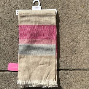 Isaac Mizrahi Cream Pink Gray Striped Fringe Scarf brand new with tags
